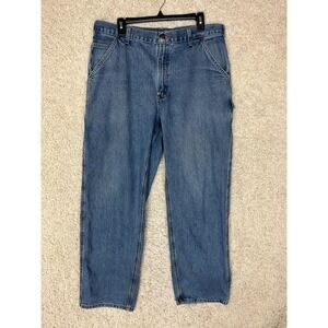 Carhartt Carpenter‎ Jeans Mens 35x32 Blue Denim Workwear Frayed Outdoor